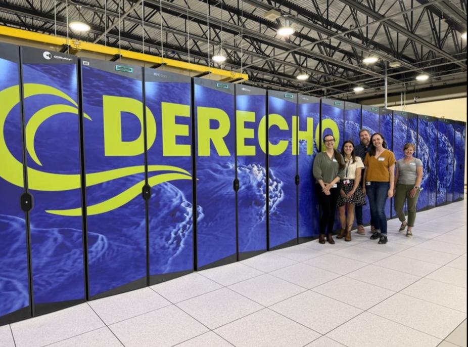 Rows of Derecho supercomputer cabinets inside the NWSC data center