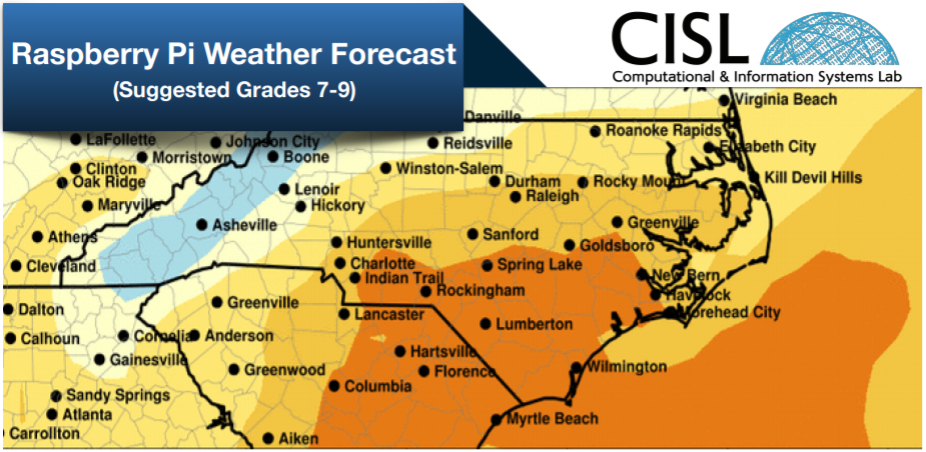 A Raspberry Pi weather forecast map of part of the southeast United States