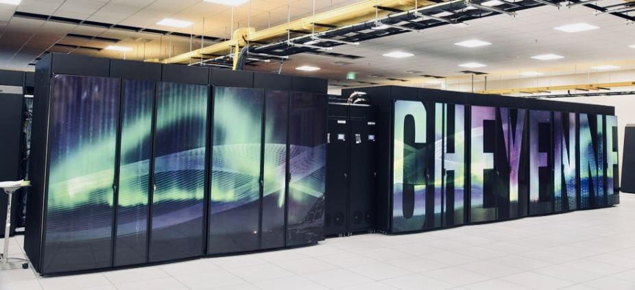 Cheyenne supercomputer with the word "Cheyenne" painted on it